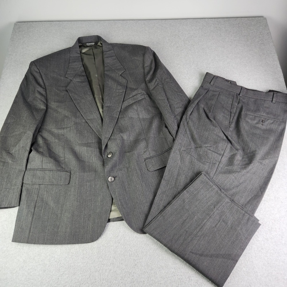 John Alexander Suit Mens 46R x 41W Gray Worsted Wool Pinstripe 2pc Blazer Pants